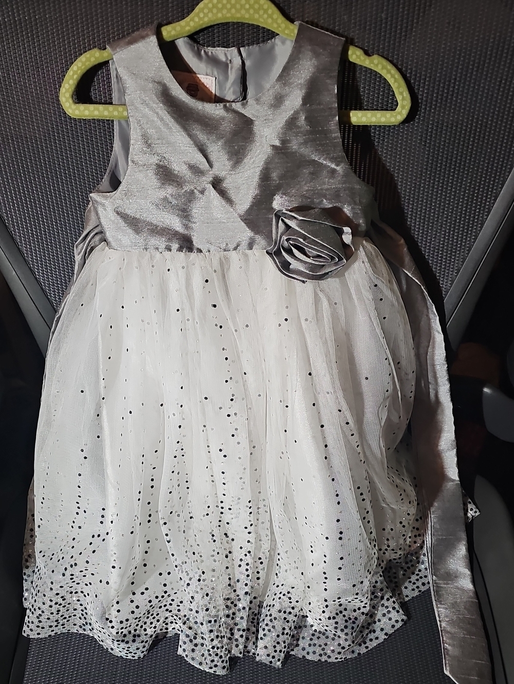 Nwot Silver and White Girls' Formal Party Dress with Floral Accent